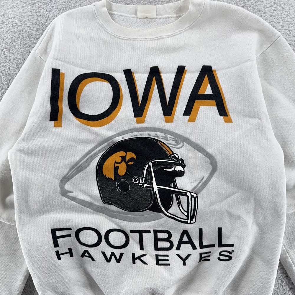 Vintage Iowa Hawkeyes Sweatshirt Mens Small White NCAA Football Crewneck 90s